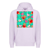 Lilac valentines day teddy bears and cookies seamless pattern Premium Hoodie - BundleAndBundleShop