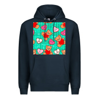 Navy valentines day teddy bears and cookies seamless pattern Premium Hoodie - BundleAndBundleShop
