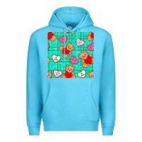 Ocean Blue valentines day teddy bears and cookies seamless pattern Premium Hoodie - BundleAndBundleShop
