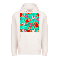 Pale Pink valentines day teddy bears and cookies seamless pattern Premium Hoodie - BundleAndBundleShop