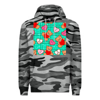 Slate Camo valentines day teddy bears and cookies seamless pattern Premium Hoodie - BundleAndBundleShop