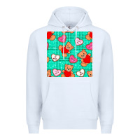 White valentines day teddy bears and cookies seamless pattern Premium Hoodie - BundleAndBundleShop
