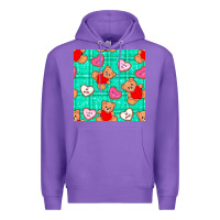 Purple valentines day teddy bears and cookies seamless pattern Premium Hoodie - BundleAndBundleShop