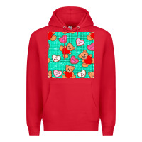 Red valentines day teddy bears and cookies seamless pattern Premium Hoodie - BundleAndBundleShop