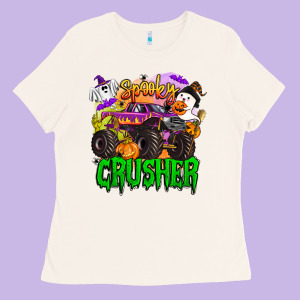 Spooky Crusher Monster Truck Ladies Tee Designed By Barkaloodesign