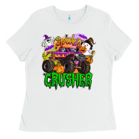White spooky crusher monster truck Ladies Tee - BarkalooDesign