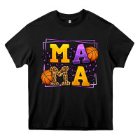 Black Purple and gold Basketball leopard frame Mama Heavy Core Tee - LillyAllenDesigns