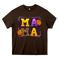 Chocolate Brown Purple and gold Basketball leopard frame Mama Heavy Core Tee - LillyAllenDesigns