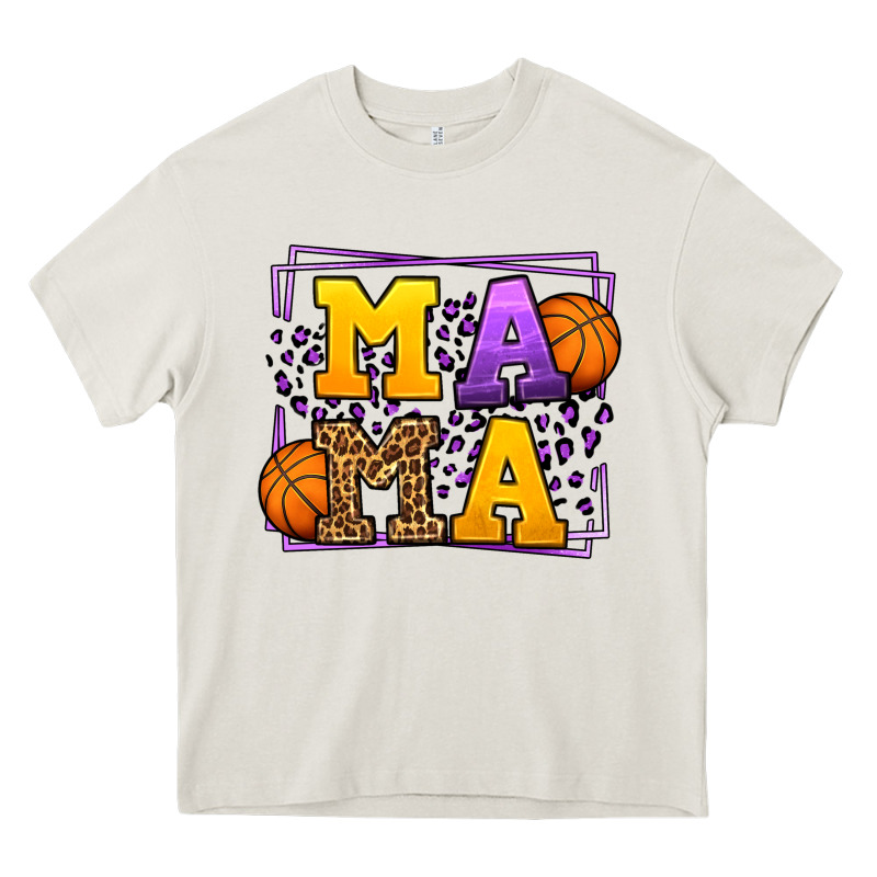 Purple And Gold Basketball Leopard Frame Mama Heavy Core Tee by LillyAllenDesigns | Teevron