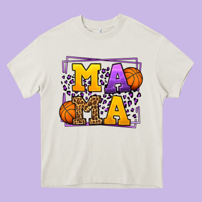 Purple And Gold Basketball Leopard Frame Mama Heavy Core Tee Designed By Lillyallendesigns