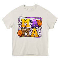 Cream Purple and gold Basketball leopard frame Mama Heavy Core Tee - LillyAllenDesigns