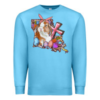 Ocean Blue Louisiana Map Easter Bunny And Cross Premium Sweatshirt - RanaPortraitStore