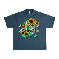 Midnight Navy Aquarius Zodiac Sign Sunflower Leopard Serape Urban Heavy Tee - RanaPortraitStore