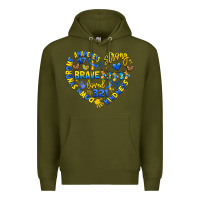 Army Green down syndrome awareness heart Premium Hoodie - Artiststas