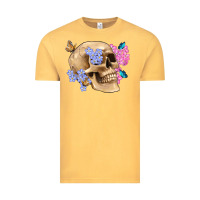 Vintage Mustard skull flora butterfly Vintage Tee - Artiststas