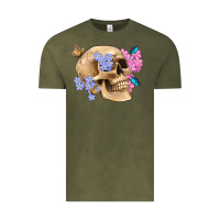 Vintage Olive skull flora butterfly Vintage Tee - Artiststas