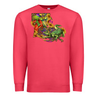 Cardinal Louisiana Map With Mardi Gras Crocodile Premium Sweatshirt - RanaPortraitStore