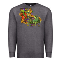 Charcoal Heather Louisiana Map With Mardi Gras Crocodile Premium Sweatshirt - RanaPortraitStore