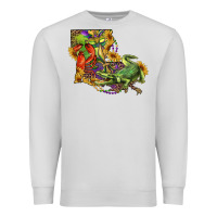 Dove Grey Louisiana Map With Mardi Gras Crocodile Premium Sweatshirt - RanaPortraitStore