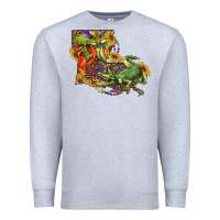 Heather Grey Louisiana Map With Mardi Gras Crocodile Premium Sweatshirt - RanaPortraitStore