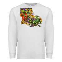 Oatmeal Heather Louisiana Map With Mardi Gras Crocodile Premium Sweatshirt - RanaPortraitStore