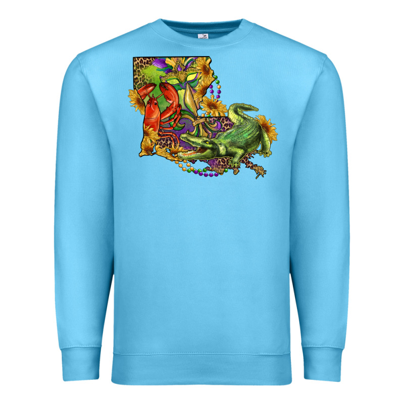 Louisiana Map With Mardi Gras Crocodile Premium Sweatshirt by RanaPortraitStore | Teevron