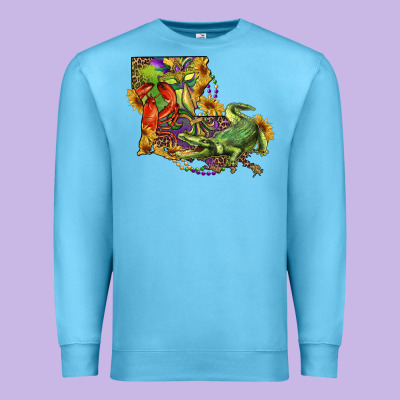 Premium Sweatshirt Louisiana Map With Mardi Gras Crocodile