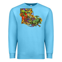Ocean Blue Louisiana Map With Mardi Gras Crocodile Premium Sweatshirt - RanaPortraitStore