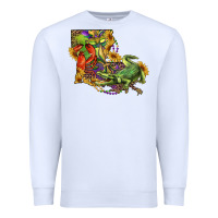 White Louisiana Map With Mardi Gras Crocodile Premium Sweatshirt - RanaPortraitStore