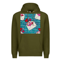 Army Green valentines day envelope with hearts Premium Hoodie - BundleAndBundleShop