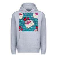 Heather Grey valentines day envelope with hearts Premium Hoodie - BundleAndBundleShop
