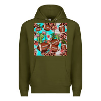 Army Green football leopard cactus seamless pattern Premium Hoodie - JahusDesignShop