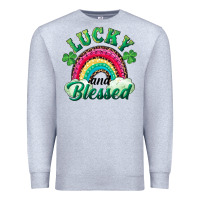 Heather Grey Lucky and blessed rainbow Premium Sweatshirt - RanaPortraitStore
