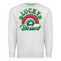 Oatmeal Heather Lucky and blessed rainbow Premium Sweatshirt - RanaPortraitStore