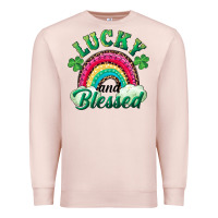 Pale Pink Lucky and blessed rainbow Premium Sweatshirt - RanaPortraitStore