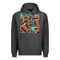 Charcoal Heather football leopard turquoise seamless pattern Premium Hoodie - JahusDesignShop