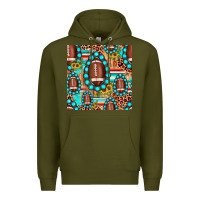 Army Green football leopard turquoise gemstone sunflower seamless pattern Premium Hoodie - JahusDesignShop