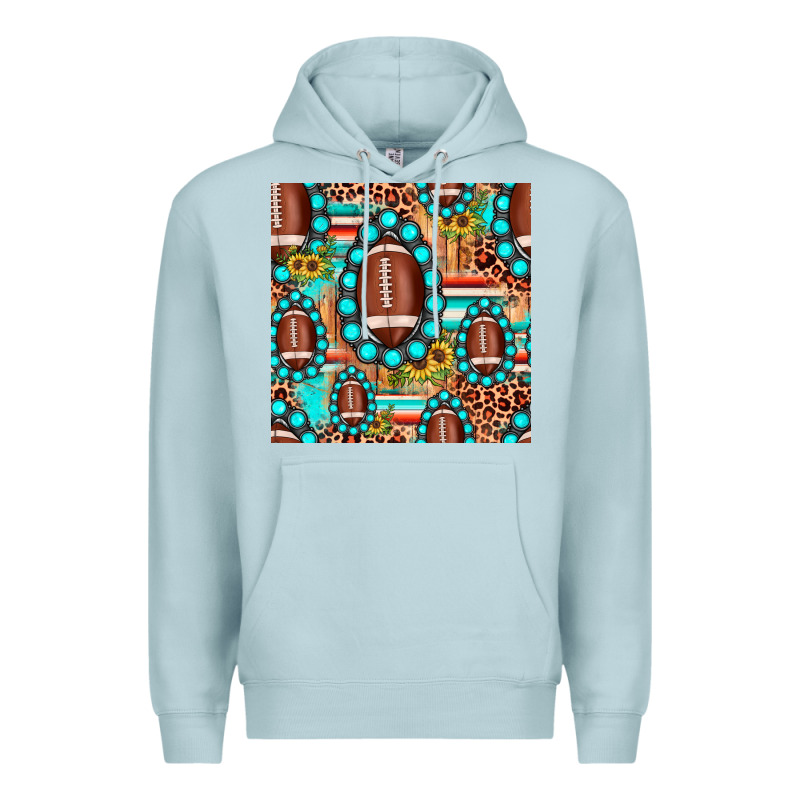 Football Leopard Turquoise Gemstone Sunflower Seamless Pattern Premium Hoodie by JahusDesignShop | Teevron