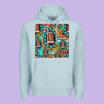 Football Leopard Turquoise Gemstone Sunflower Seamless Pattern Premium Hoodie Designed By Jahusdesignshop