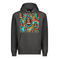 Charcoal Heather football leopard turquoise gemstone sunflower seamless pattern Premium Hoodie - JahusDesignShop