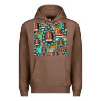 Chestnut football leopard turquoise gemstone sunflower seamless pattern Premium Hoodie - JahusDesignShop