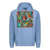 Colony Blue football leopard turquoise gemstone sunflower seamless pattern Premium Hoodie - JahusDesignShop