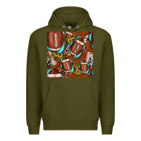 Army Green football leopard gemstone sunflower seamless pattern Premium Hoodie - JahusDesignShop