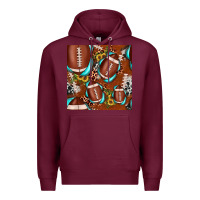 Burgundy football leopard gemstone sunflower seamless pattern Premium Hoodie - JahusDesignShop