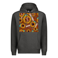 Charcoal Heather football leopard sunflower seamless pattern Premium Hoodie - JahusDesignShop