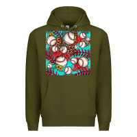 Army Green baseball leopard turquoise sunflower seamless pattern Premium Hoodie - JahusDesignShop