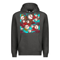 Charcoal Heather baseball leopard turquoise sunflower seamless pattern Premium Hoodie - JahusDesignShop