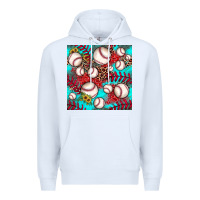 White baseball leopard turquoise sunflower seamless pattern Premium Hoodie - JahusDesignShop