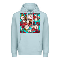 Blue Mist baseball leopard turquoise sunflower seamless pattern Premium Hoodie - JahusDesignShop