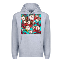 Heather Grey baseball leopard turquoise sunflower seamless pattern Premium Hoodie - JahusDesignShop